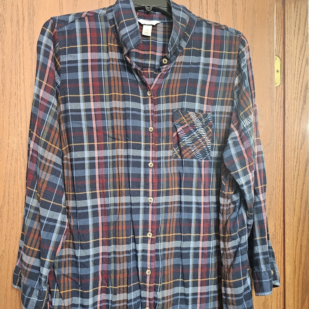 CJ Banks Women's Multicolor Plaid Button Down Shirt